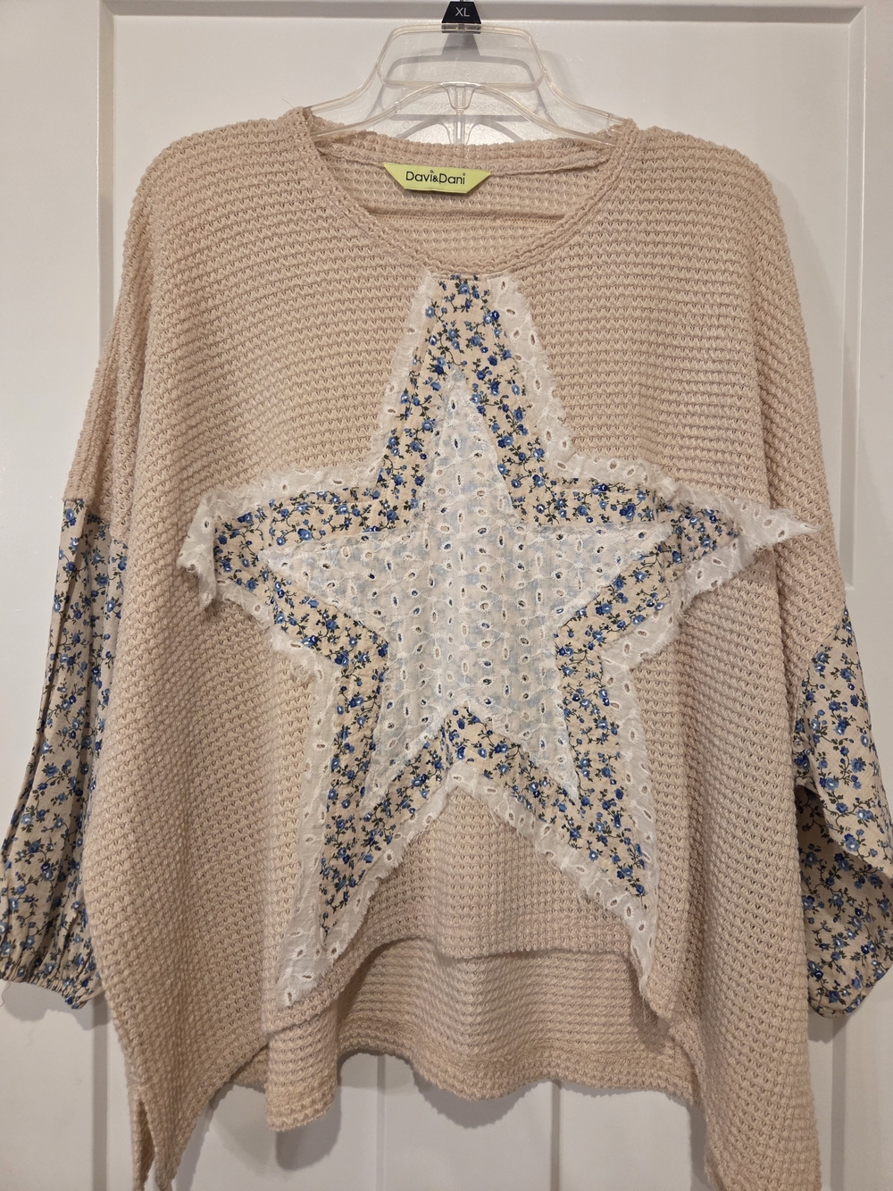 85.  DAVI & DANI Beige Crewneck Sweater with Floral Star Appliqué